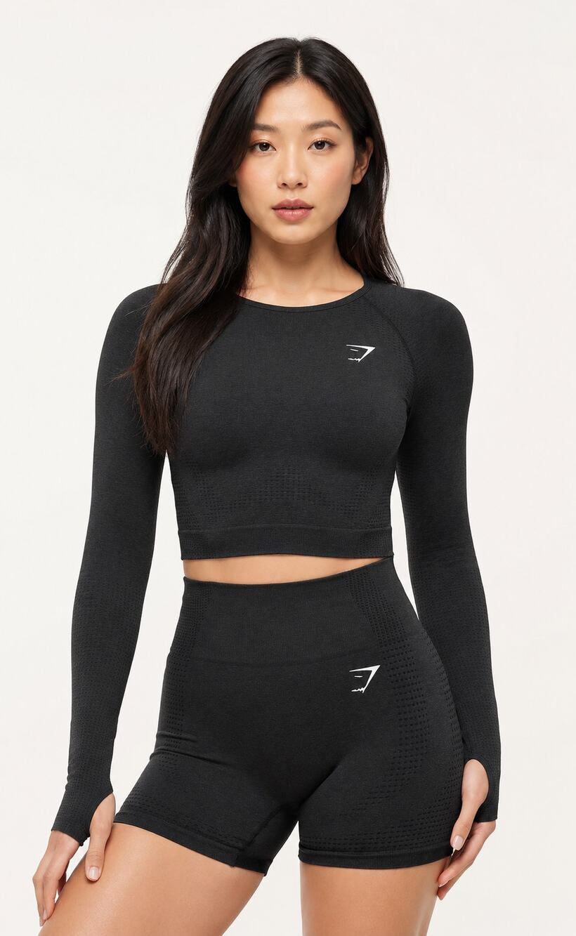 GymShark Vital Seamless 2.0 Crop Top Womens Small Black Marl New B1A3D Athletic